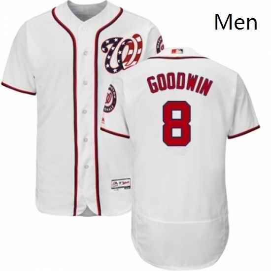 Mens Majestic Washington Nationals 8 Brian Goodwin White Home Flex Base Authentic Collection MLB Jersey